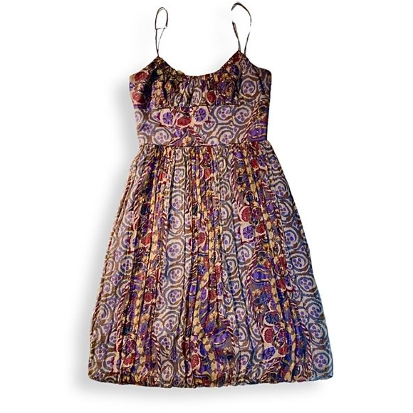 David Meister Floral Golden Thread Spaghetti Strap Cocktail Dress Size 4 - Picture 6 of 12